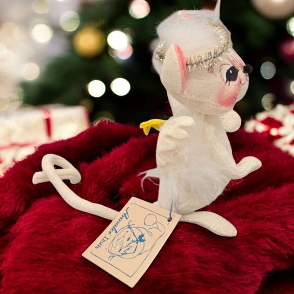 Annalee 7" White Angel Christmas Mouse Stars Halo Feather Wings Vintage 1999 - Picture 3 of 8